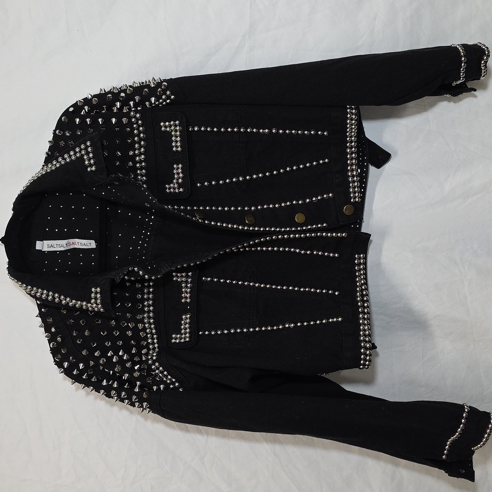 Salt Salt Studded Black Denim Jacket Size L